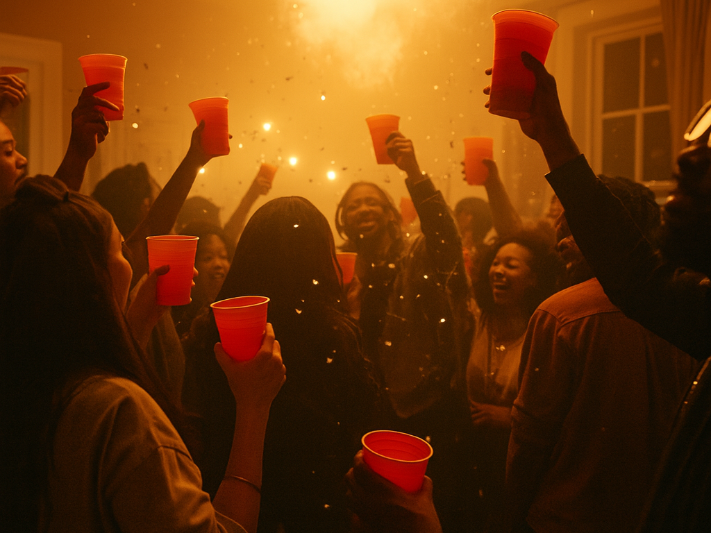 House-Party mit mehreren Menschen und Roten Bechern